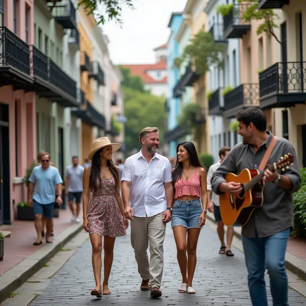 Экскурсия по старинным плантациям с группой туристов.